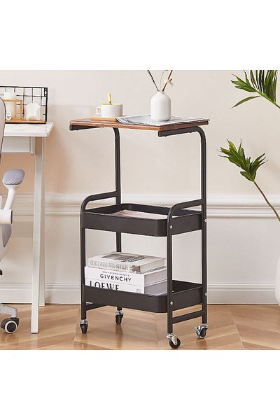 Viyogo Masuta portabila petru cafea, otel carbon, 2 polite si cu o masa de lucru, 79 x 43 x 30 cm, negru