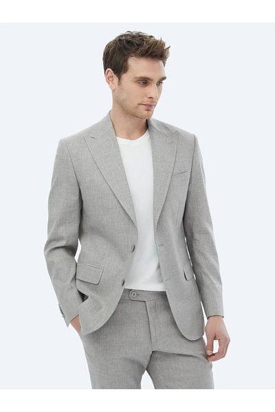 Kip Modern Fit Gray Striped Linen Suit