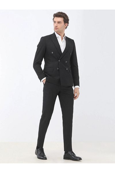 Kip Black Striped Slim Fit Suit