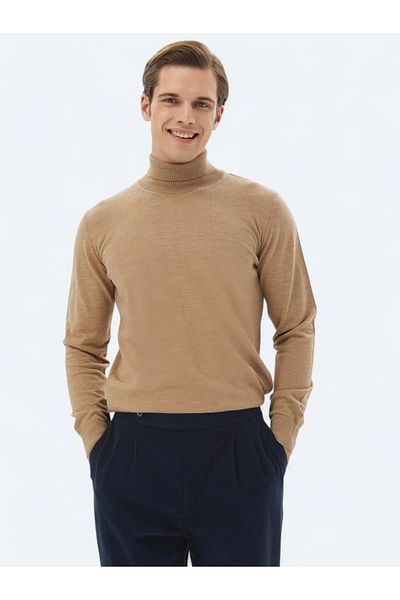 Kip Camel Hair Full Turtleneck Solid Knit Wool Blended Knitwear Sweater