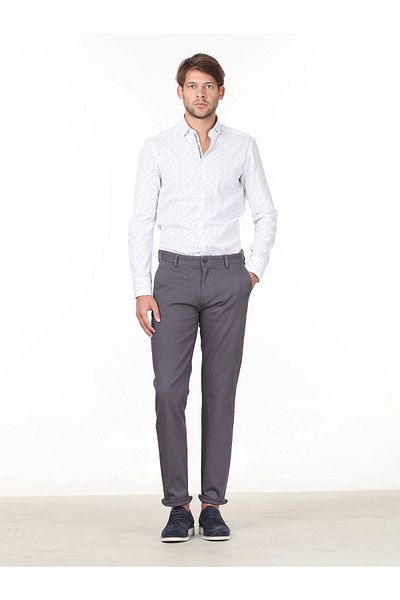 Kip Gray Regular Fit Casual Cotton Blended Trousers
