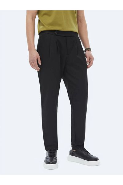 Kip Smart Casual Carrot Fit Black Trousers