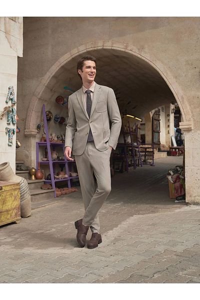 Kip Beige Micro Slim Fit Suit