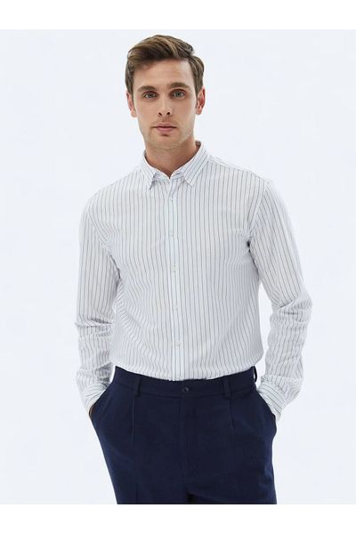 Kip Πουκάμισο Casual Navy Blue ριγέ βαμβακερό μείγμα κανονικής εφαρμογής