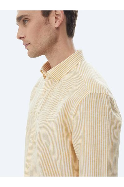 Kip Saffron Striped Cotton Blend - Regular Fit Casual Shirt