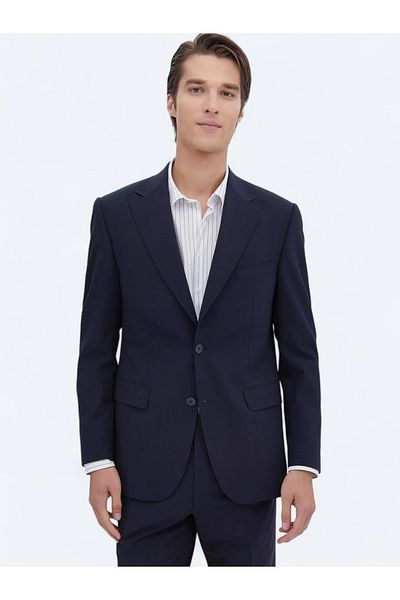 Kip Navy Blue Micro Regular Fit Eco-Friendly Wool Blended Suit