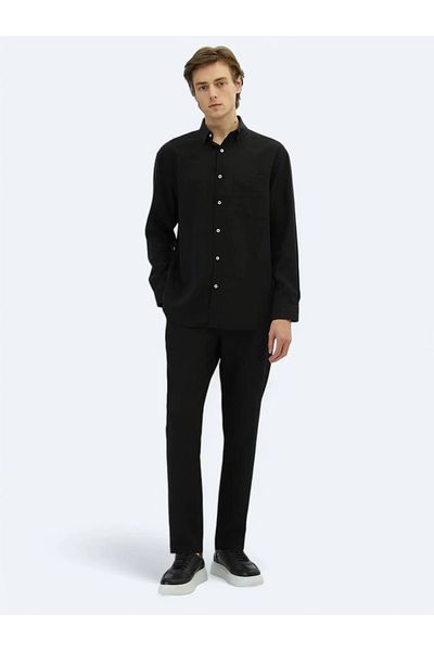 Kip Μαύρο ίσιο υπερμεγέθη υφαντό πουκάμισο casual