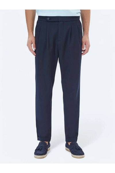 Kip Navy Blue Carrot Fit Smart Casual Trousers - Plain Woven