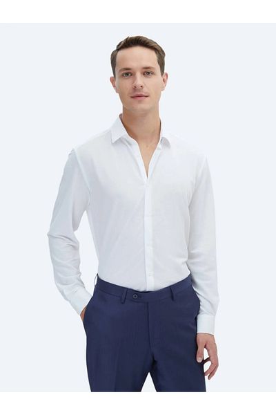 Kip Casual White Cotton Blended Straight Fit Shirt