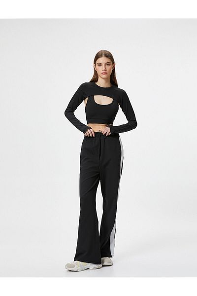 Koton Wide Leg Sports Sweatpants with Side Stripe Detail Tie Waist Pocket