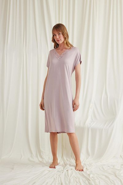 MONAMİSE Short Sleeve Nightgown with Lace Collar