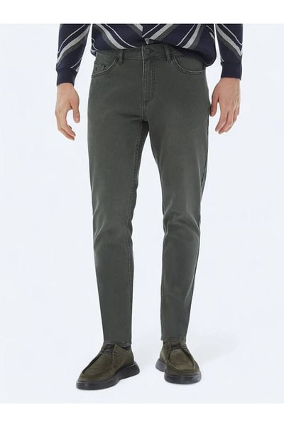 Kip Khaki Slim Fit Denim Cotton Trousers
