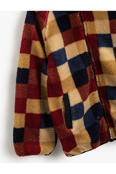 Koton Plush Jacket Stand Collar Zipper Fillet Pocket