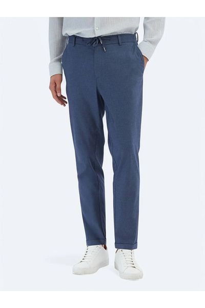 Kip Navy Blue Plain Woven Jogging Fit Casual Cotton Blended Pants