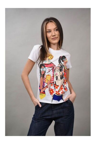 Cocco Rossa TRICOU FOUR GIRLS APLICATII STRASURI ERICE Alb L-XL