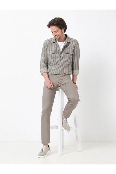 Kip Khaki Color Casual Fit Cotton Blended Trousers - Regular Cut