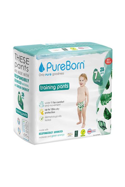 Purebor Pure Born Organic Diaper Training Pants Size 7 17 kg Value Pack 28 pcs