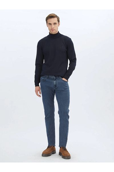 Kip Navy Blue Full Turtleneck Wool Blended Sweater