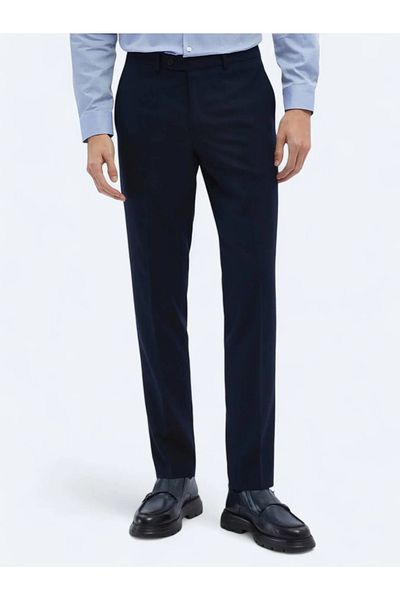 Kip Navy Blue Straight Woven Fitted Fit Classic Trousers