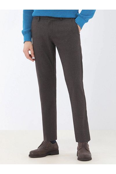 Kip Brown Woven Slim Fit Smart Casual Trousers