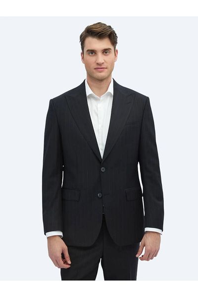 Kip Black Striped Modern Fit Wool Blended Suit