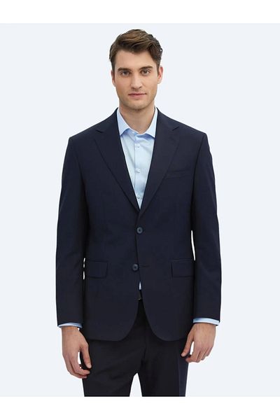 Kip Navy Blue Straight Modern Fit Wool Blended Suit