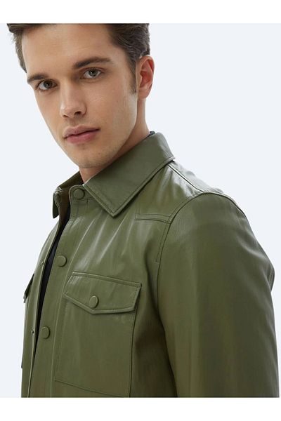 Kip Khaki Leather Coat
