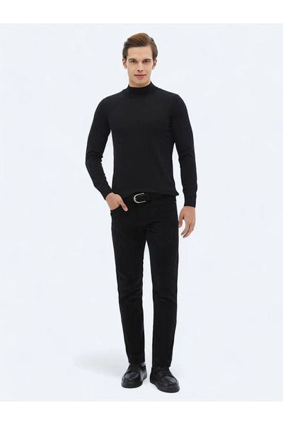 Kip Black Woven Slim Fit Velvet Casual Cotton Blended Pants