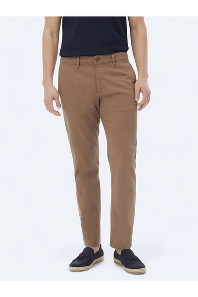 Kip Light Brown Straight Woven Regular Fit Casual Cotton Blended Pants