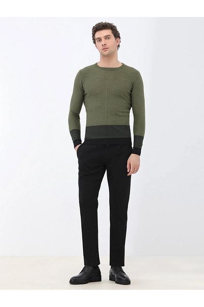 Kip Light Khaki Crew Neck Wool Blended Sweater Sweater