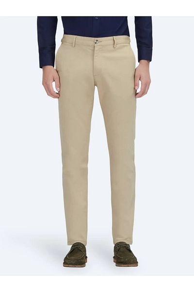 Kip Saffron Plain Weave Regular Fit Casual Cotton Blend Pants