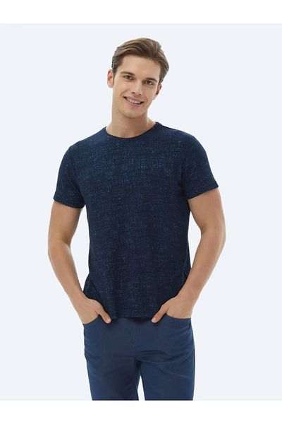 Kip Μπλουζάκι με βαμβακερό μείγμα Navy Blue Jacquard Crew Neck