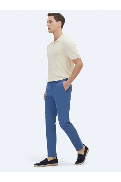 Kip Dark Blue Woven Regular Fit Casual Cotton Blended Pants