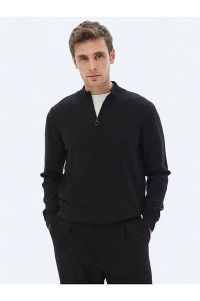 Kip Pulover din tricotaje din amestec de bumbac cu model pe jumătate de gât negru