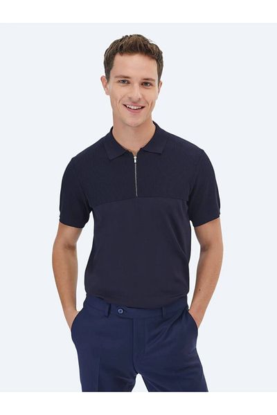 Kip Πλεκτό Navy Blue Polo Neck Jacquard