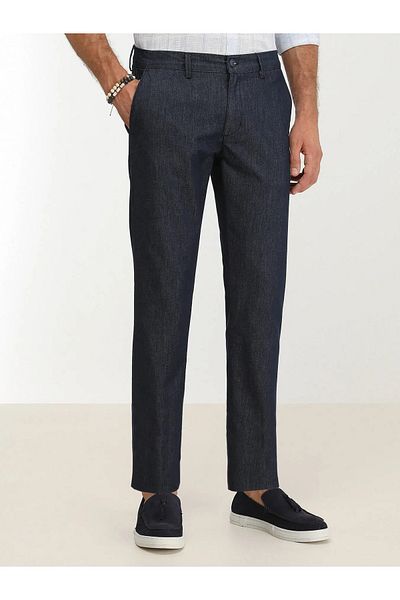 Kip Casual Slim Fit Navy Blue Cotton Blended Trousers
