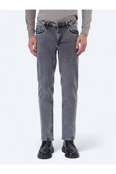 Kip Anthracite Loose Fit Denim Cotton Blended Trousers