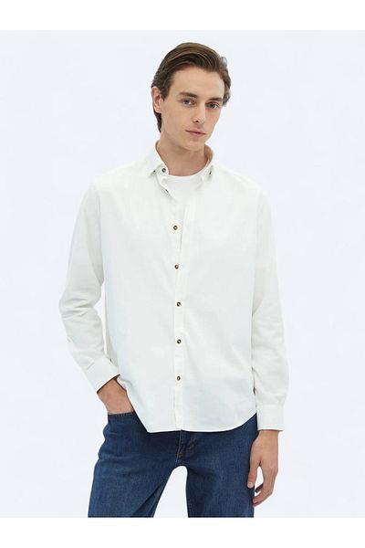 Kip Λευκό ριγέ Regular Fit Woven Velvet Casual πουκάμισο από 100% βαμβάκι