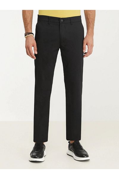 Kip Casual Slim Fit Μαύρο βαμβακερό παντελόνι
