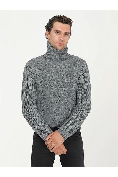 Kip Pulover din tricotaje din amestec de lână cu model cu gât roscat gri