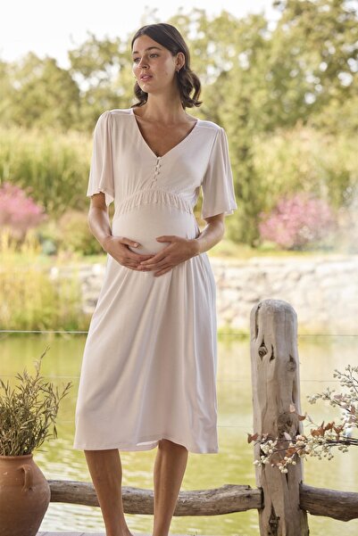 MONAMİSE Dantelli Önü Düğmeli Hamile Lohusa Gecelik