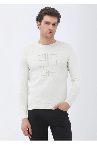 Kip Ecru Crew Neck Wool Blended Sweater