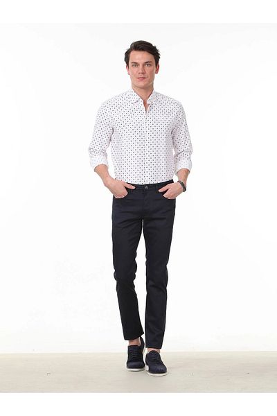 Kip Navy Blue Plain Woven Regular Fit Casual Cotton Blended Trousers