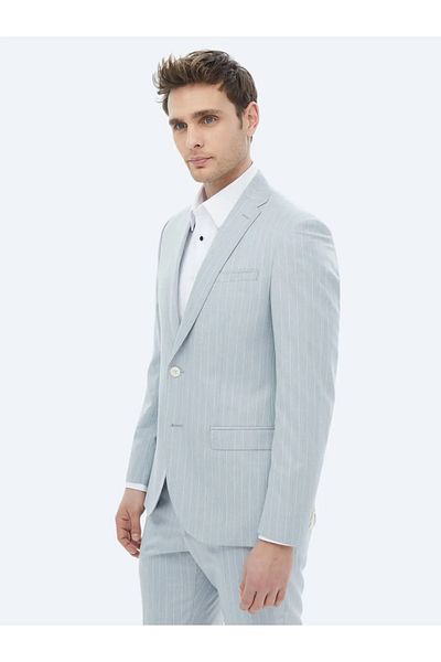 Kip Light Blue Striped Slim Fit Suit