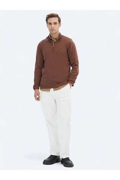 Kip Brown Half Turtleneck Patterned Cotton Blend Knitwear Sweater
