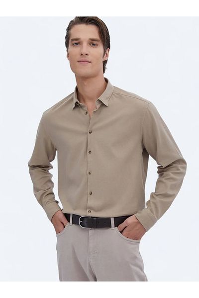 Kip Πουκάμισο σε μπεζ Casual Fit υφαντό βαμβακερό μείγμα