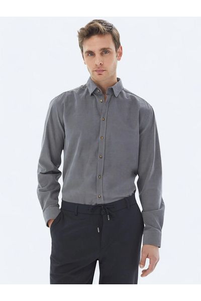 Kip Gray Corduroy Regular Fit Woven Velvet Casual 100% Cotton Shirt
