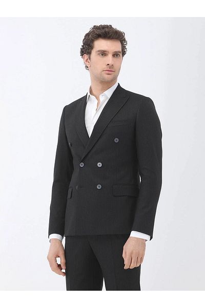 Kip Black Striped Slim Fit Suit