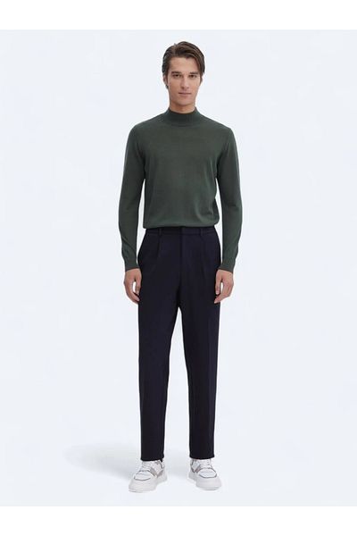 Kip Carrot Fit Navy Blue Knitted Casual Pants