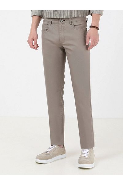 Kip Khaki Color Casual Fit Cotton Blended Trousers - Regular Cut